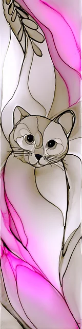 Free abstract cat art bookmarks featuring pink and white with gray cat abstract art